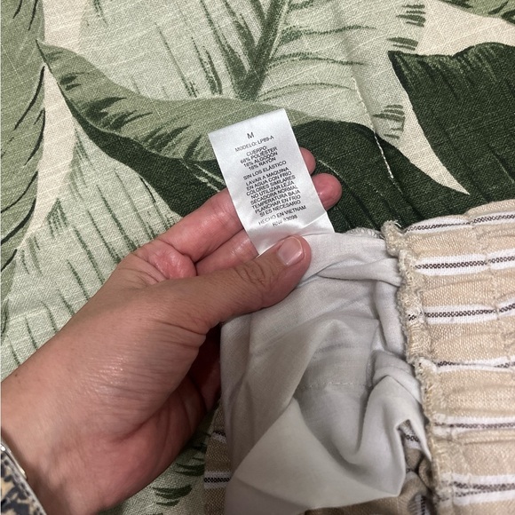 Ci Sono Tan and White Striped Wide Leg Paperbag Pants Belted - Picture 5 of 12